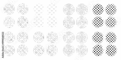Arrangement of various sole patterns resembling footprints on a white background