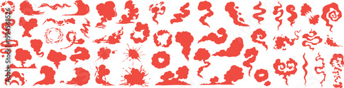 Abstract vapor and smoke swirl collection with dynamic flowing shapes in modern handmade vector style isolated transparent 