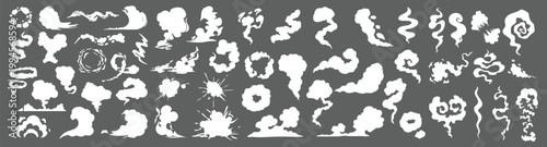 Minimal smoke and steam shape collection with abstract flowing vapor elements in clean vector style black background