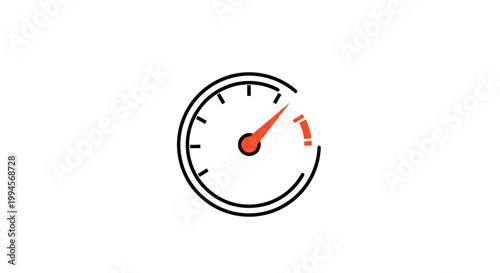 Minimalist speedometer icon displaying progress and measurement against a pure white backdrop