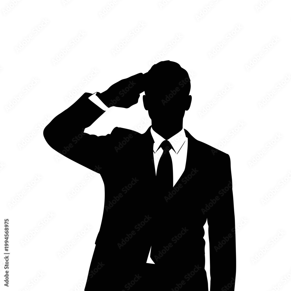 Naklejka premium Silhouette of a businessman in a suit saluting.