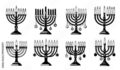 Hanukkah menorah vector set jewish candles holiday illustration