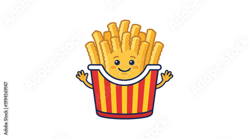 Cute French Fries Mascot Vector Cartoon Crinkle Cut Fries in Red and Y