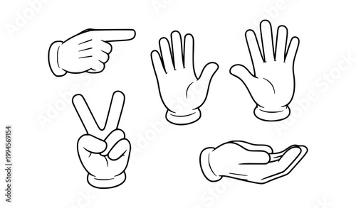 White glove cartoon hands vector set gesture icons pointing waving