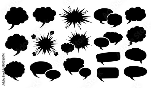 Comic speech bubble vector set black chat dialog bubbles collection