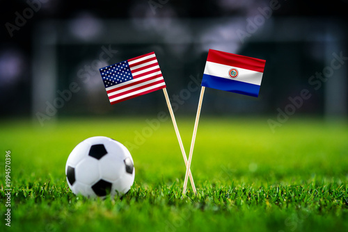 United States vs Paraguay, national flags before world championship Group D group stage match, football on green pitch with goal in the background, Inglewood, USA, June 12, 2026