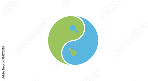 Abstract Yin and Yang symbol in green and blue colors representing harmony and balance