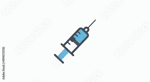 Minimalist syringe icon on white background, representing medicine and healthcare concepts