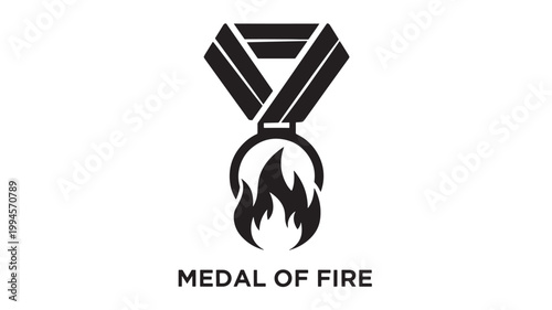 Medal of Fire Linear Icon; Minimalist Vector Illustration of a Burning Award for Competition, Achievement, Passion, and Fiery Success Design Concepts
