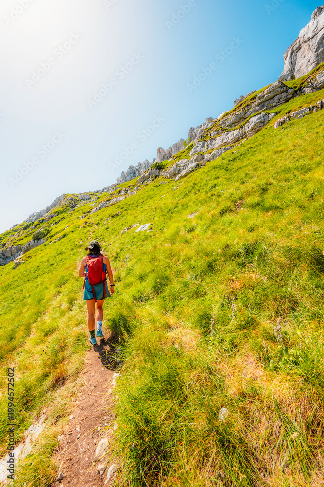 Obraz premium Sedlo Pass and Boljske Grede mountain massif in Durmitor National Park, Montenegro. Hiking in mountain from prevoj saddle to Sedlena greda