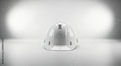 White construction helmet on a plain white background with soft lighting