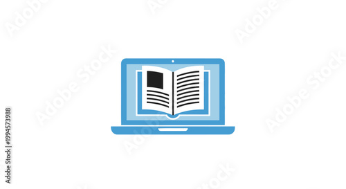 A digital learning concept representing an open book displayed on a laptop screen
