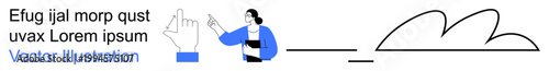 Technology, user interaction, communication, design, creativity, connection. A hand pointing finger toward a figure with minimalist elements. Technology and user interaction concept