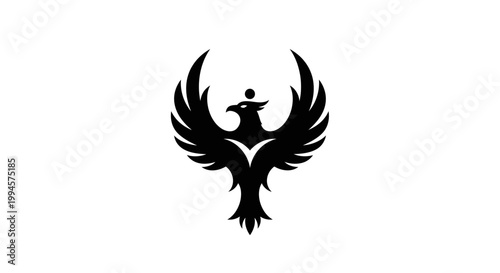 Tableau sur toile Black phoenix bird illustration on white background symbol of renewal