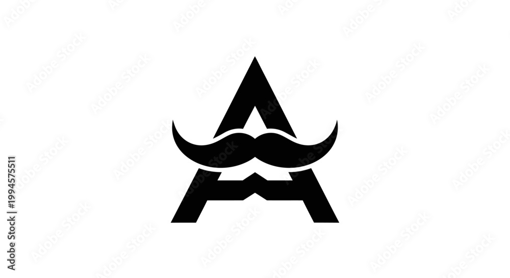 Fototapeta premium Black letter A logo design with stylish mustache icon