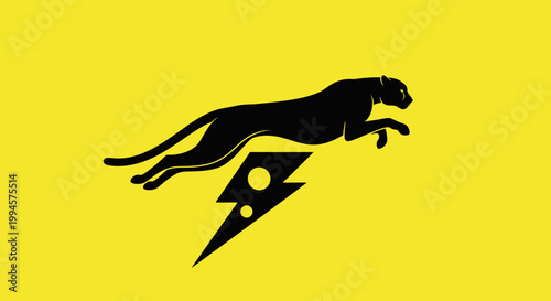 Black leaping panther silhouette with lightning bolt logo design