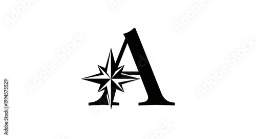 Black letter A monogram with nautical star symbol