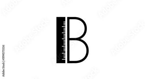 Black letter B with ruler element on white background