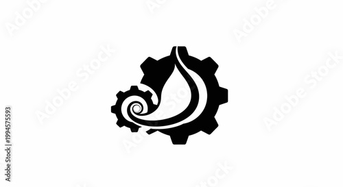 Black mechanical gear and oil drop logo on white background