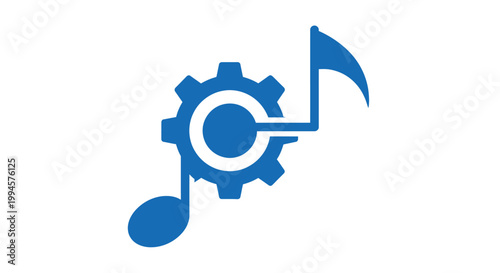 Tableau sur toile Blue music engineering icon with gear and musical notes