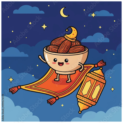 Cartoon bowl of dates smiling happily.