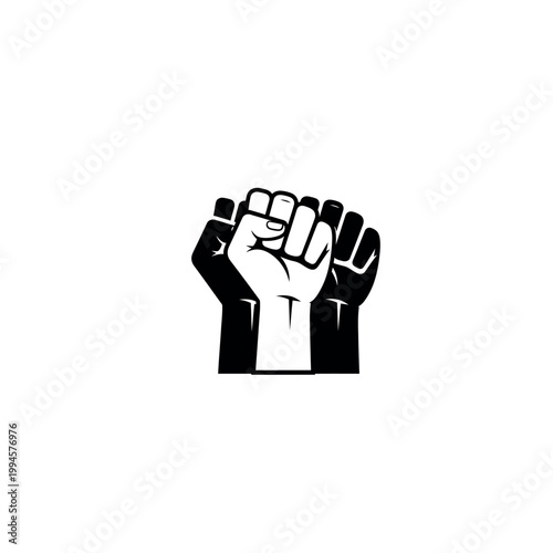 Black and white raised fists together.
