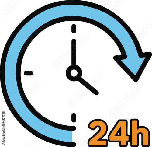 24 Hour Support Symbol Flat Vector Icon
