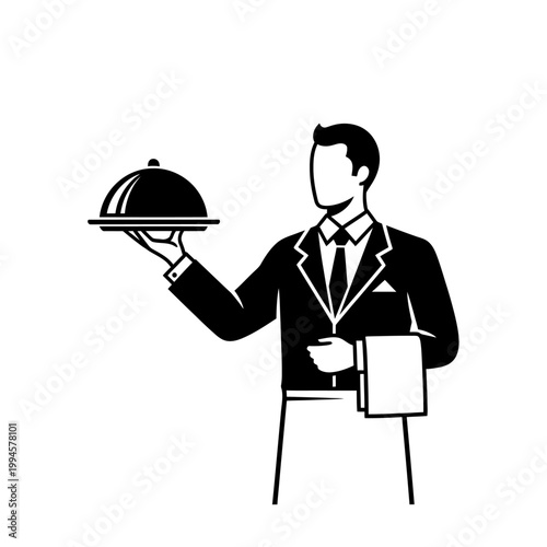 Waiter Serving Food Dish Cover Restaurant Service Icon