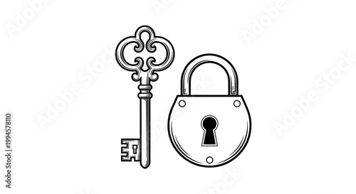 Vintage Key and Padlock Illustration