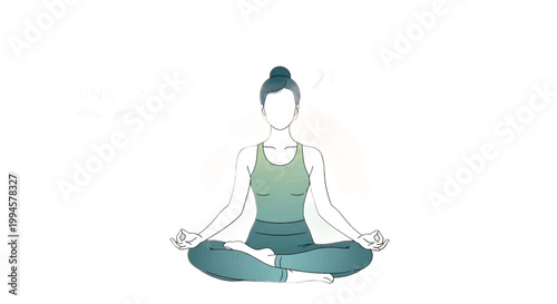 Yoga, meditation, woman, lotus position, vector illustration, green, fitness, wellness