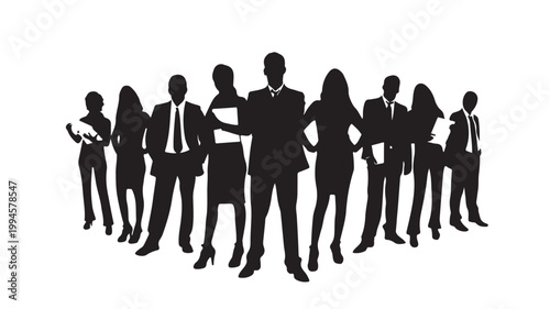 Business people, corporate team, silhouette icons, professional group, black office workers