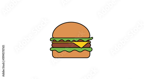 An appetizing cartoon illustration of a classic hamburger with fresh ingredients