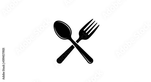 Minimalist Silhouette of Crossed Utensils Depicting a Fork and Spoon on White Background