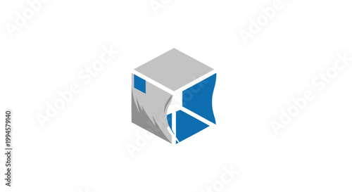 Abstract geometric cube design with a peeling layer, ideal for various branding concepts