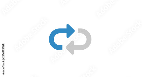 Abstract illustration of looping arrows in shades of blue and gray on a white background