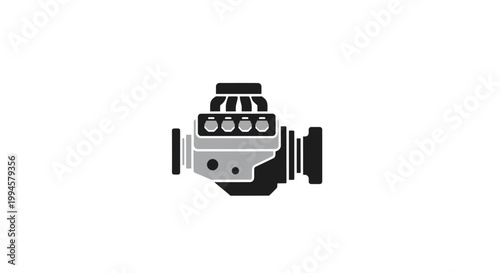 Automotive engine illustration, a minimalist design showcasing internal combustion technology