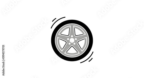 Rotating Tire Illustration Depicting Speed and Motion in Black, White, and Gray Colors