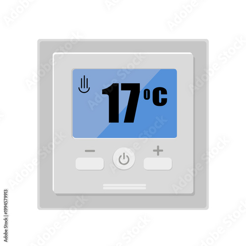 Electronic thermostat with a screen for the indoor heating. Temperature control isolated on white background. Vector illustration.