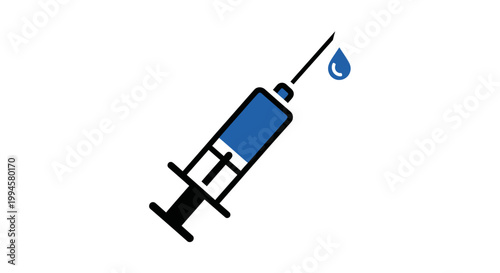Medical syringe illustration depicting injection for health, vaccination, and scientific