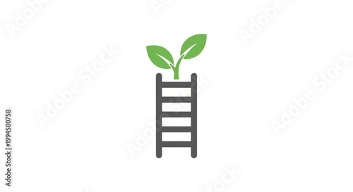 Illustration depicting upward growth and progress with plant and ladder symbol on white background