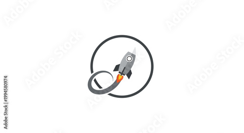Rocket launch logo design in circle for company or startup, minimal and modern style