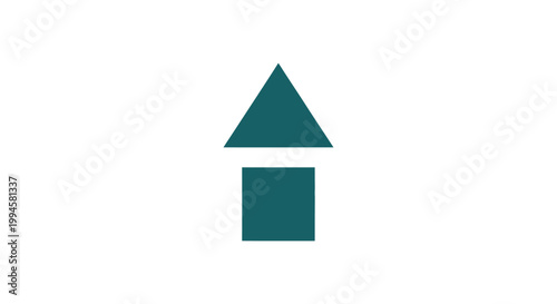 Minimalist representation of a house, geometric design with upward arrow symbolism