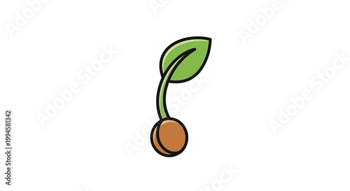 Minimalistic Illustration of a Sprouting Seed, Depicting Growth and New Beginnings