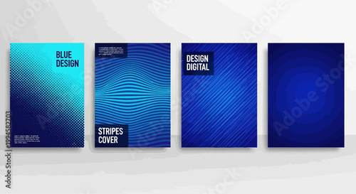Collection of Abstract Blue Gradient and Striped Digital Design Covers