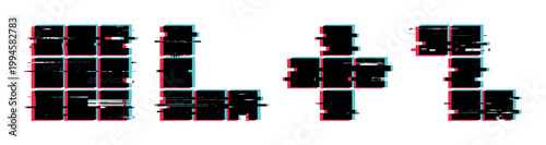 Glitch text effect with digital distortion and RGB color shift creating a modern abstract design for technology concepts.