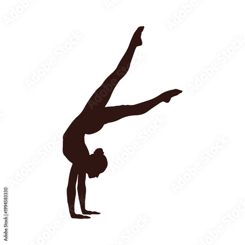 Figures of a girl, a gymnast balancing on her hands with a white background
