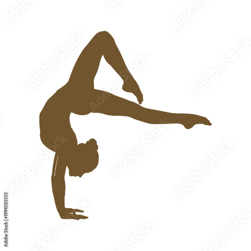 Outlines of a girl, a gymnast striking a handstand on a white background
