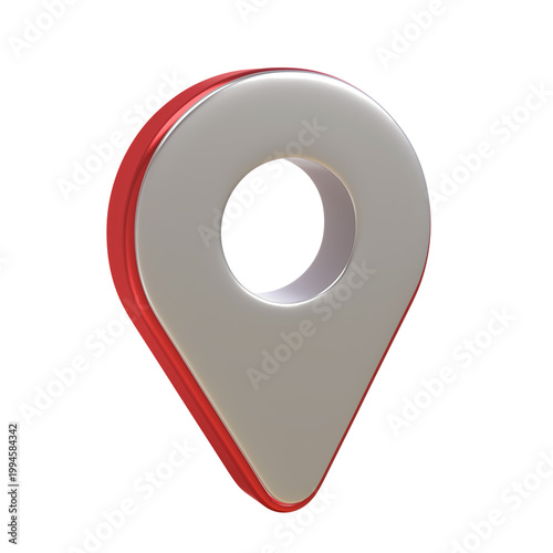 Navigation location pin marker map pointer 3d icon for route planning and destination search red and silver symbol isolated on transparency background modern interface design Navigation 3D icon