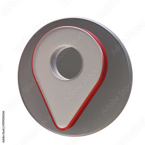 Navigation location pin marker map geolocation 3d icon metallic round badge with red outline for app interface design and travel direction concept isolated transparency Navigation 3D icon
