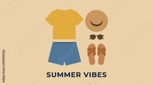 Summer clothing and accessories illustration.